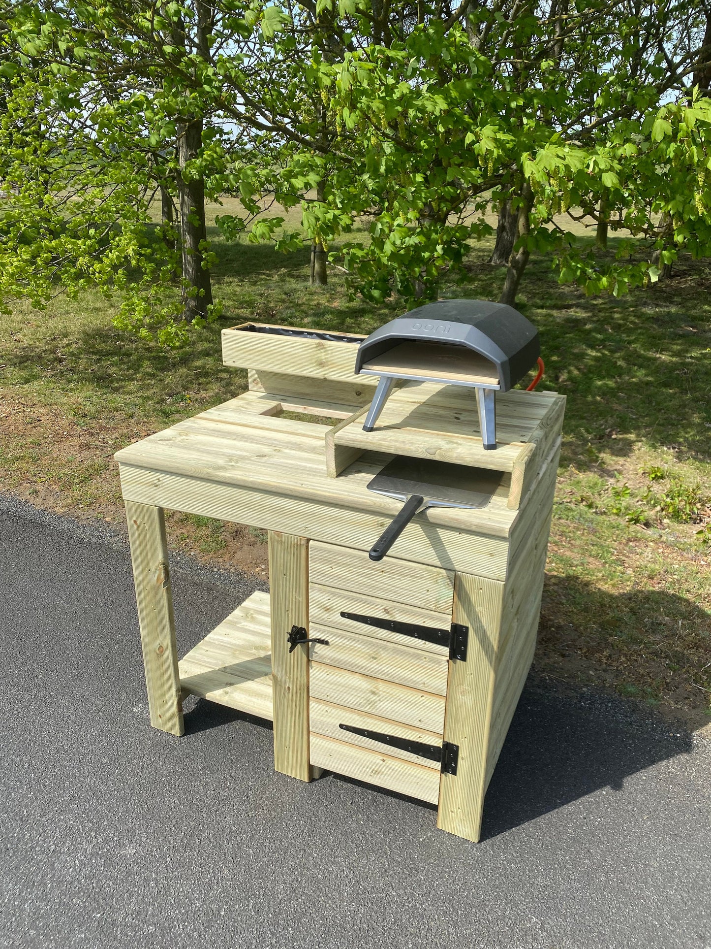 Pizza Table with storage cupboard