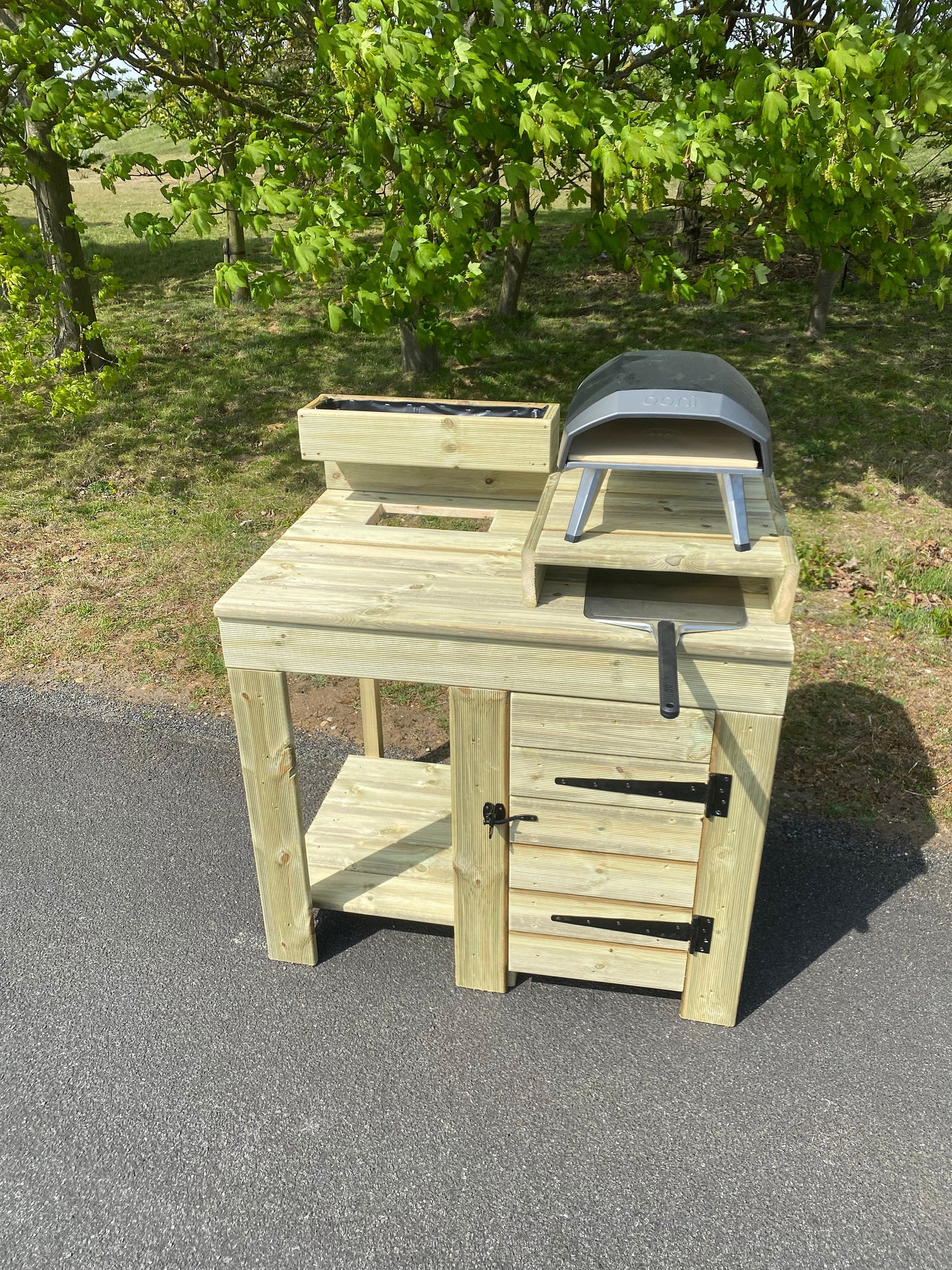 Pizza Table with storage cupboard