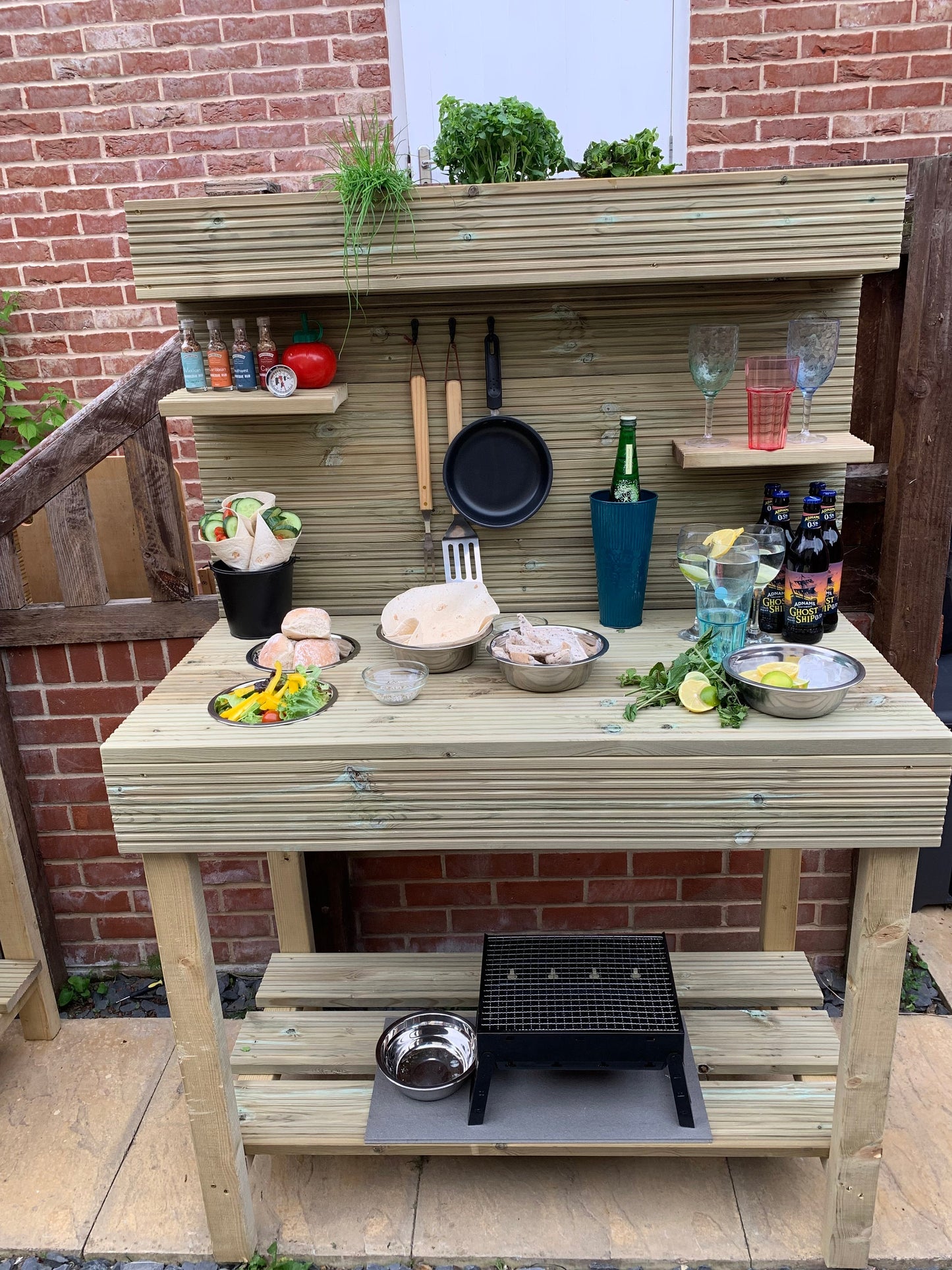 Outdoor BBQ Table, garden bar, potting Table