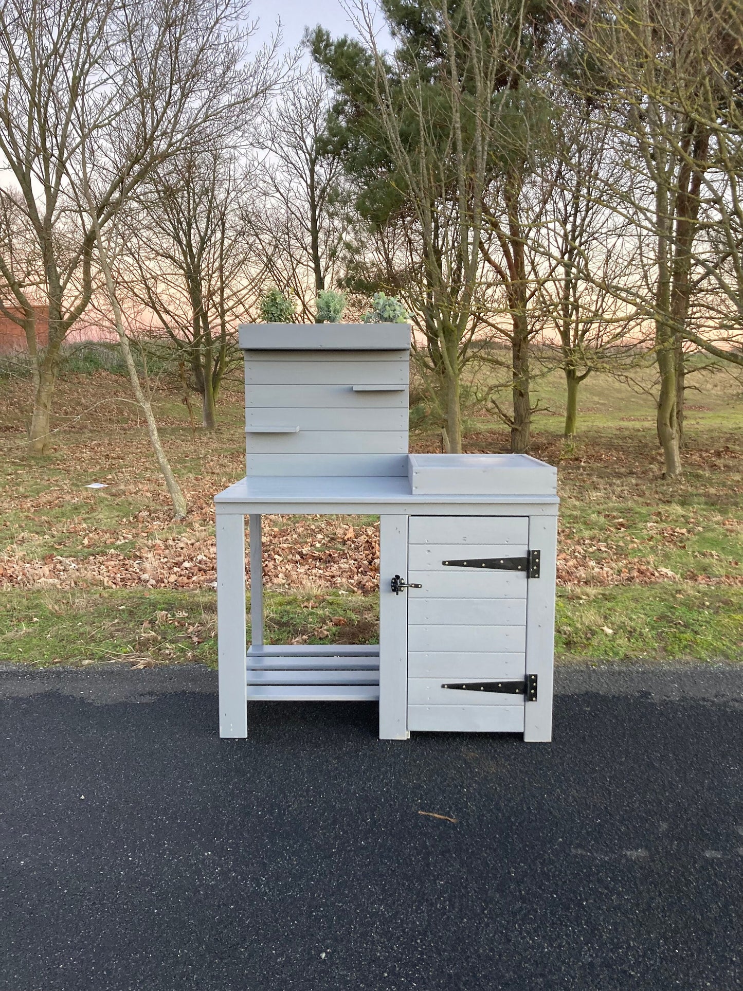 Pizza Table/ Drinks table/ BBQ table with planter top and single cupboard