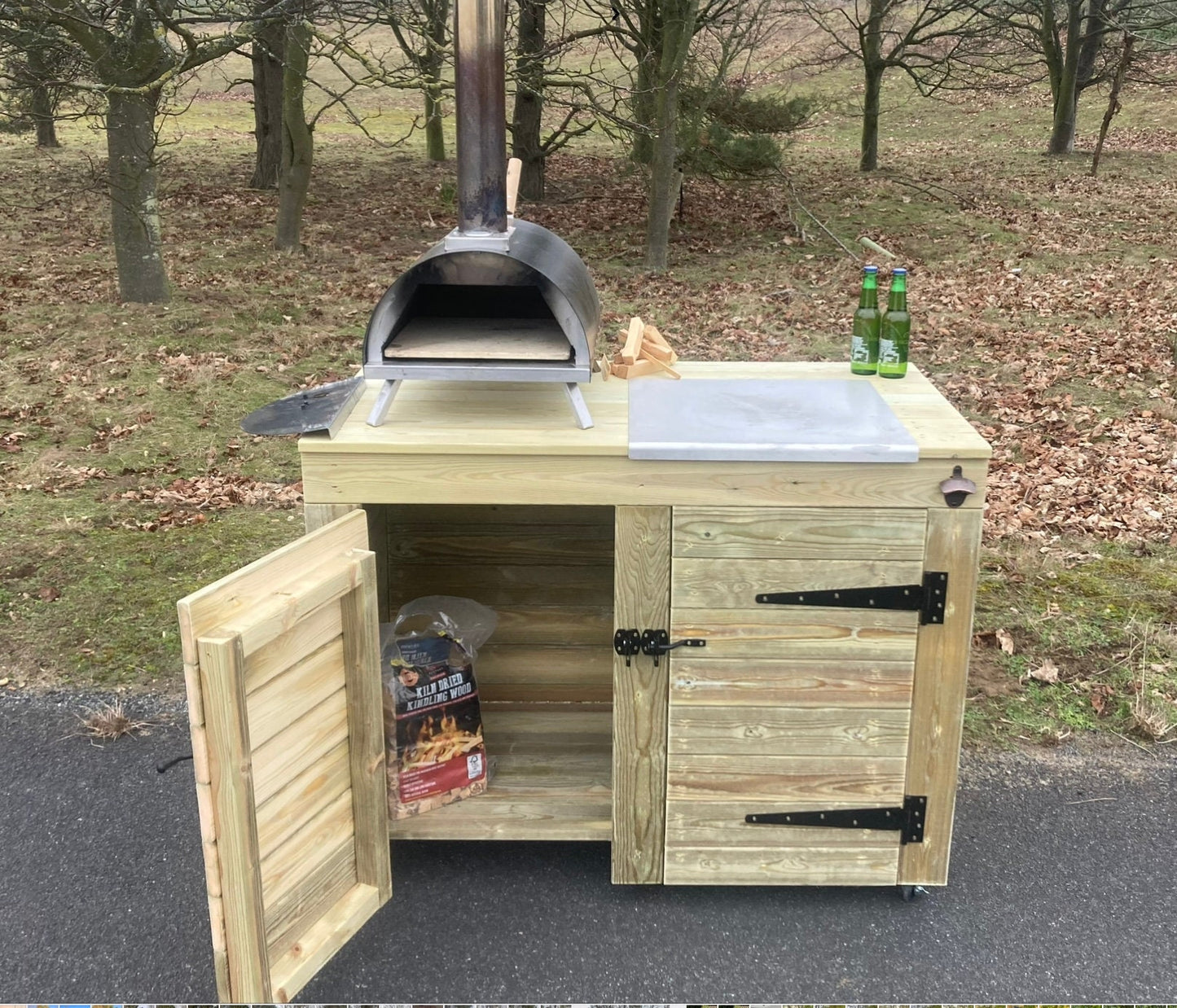 Pizza table with build in storage cupboards / Outdoor drinks bar with built in storage cupboards