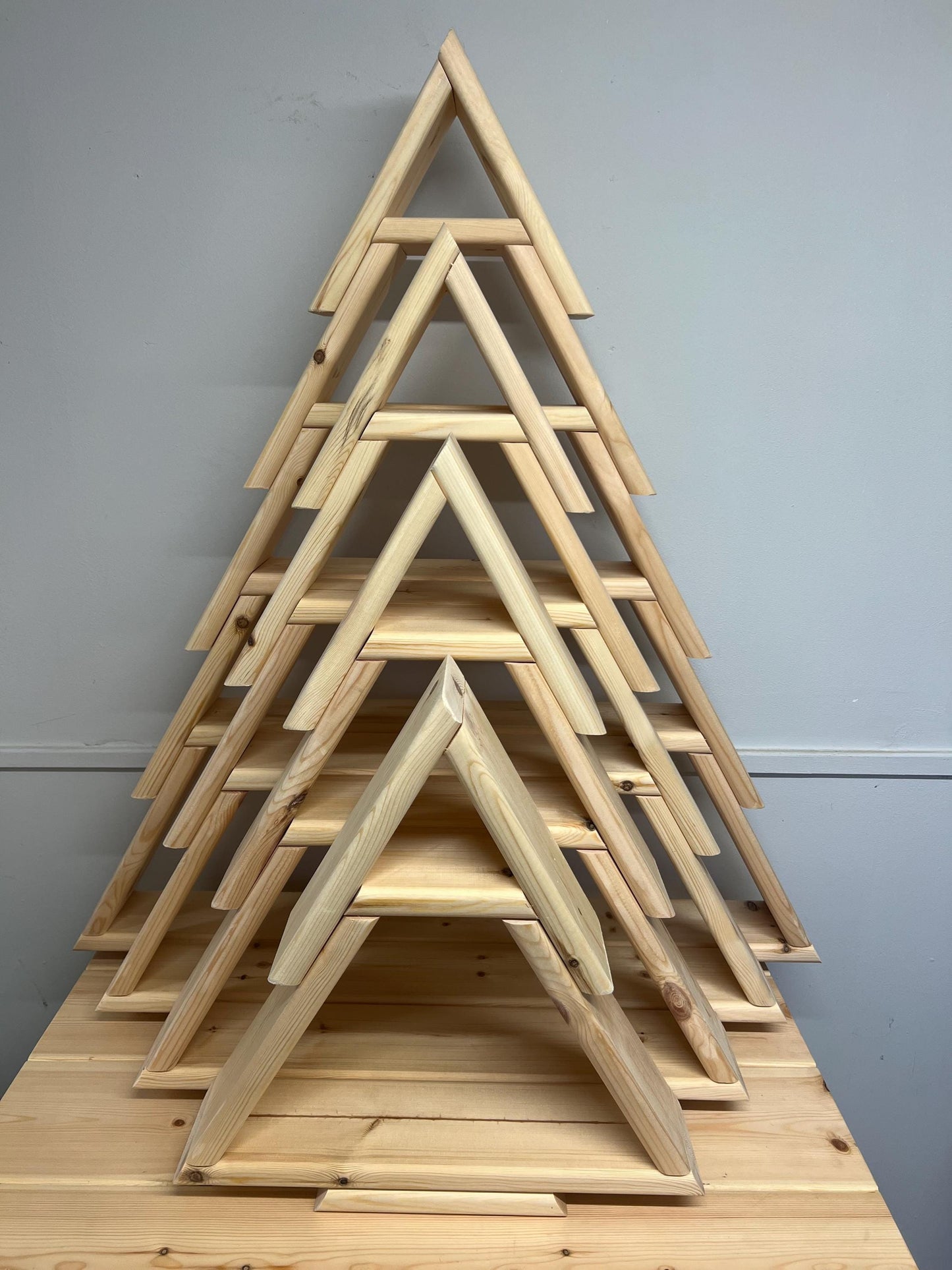Christmas tree, Christmas shelf display finished in Swedish redwood timber for a lovely finish.