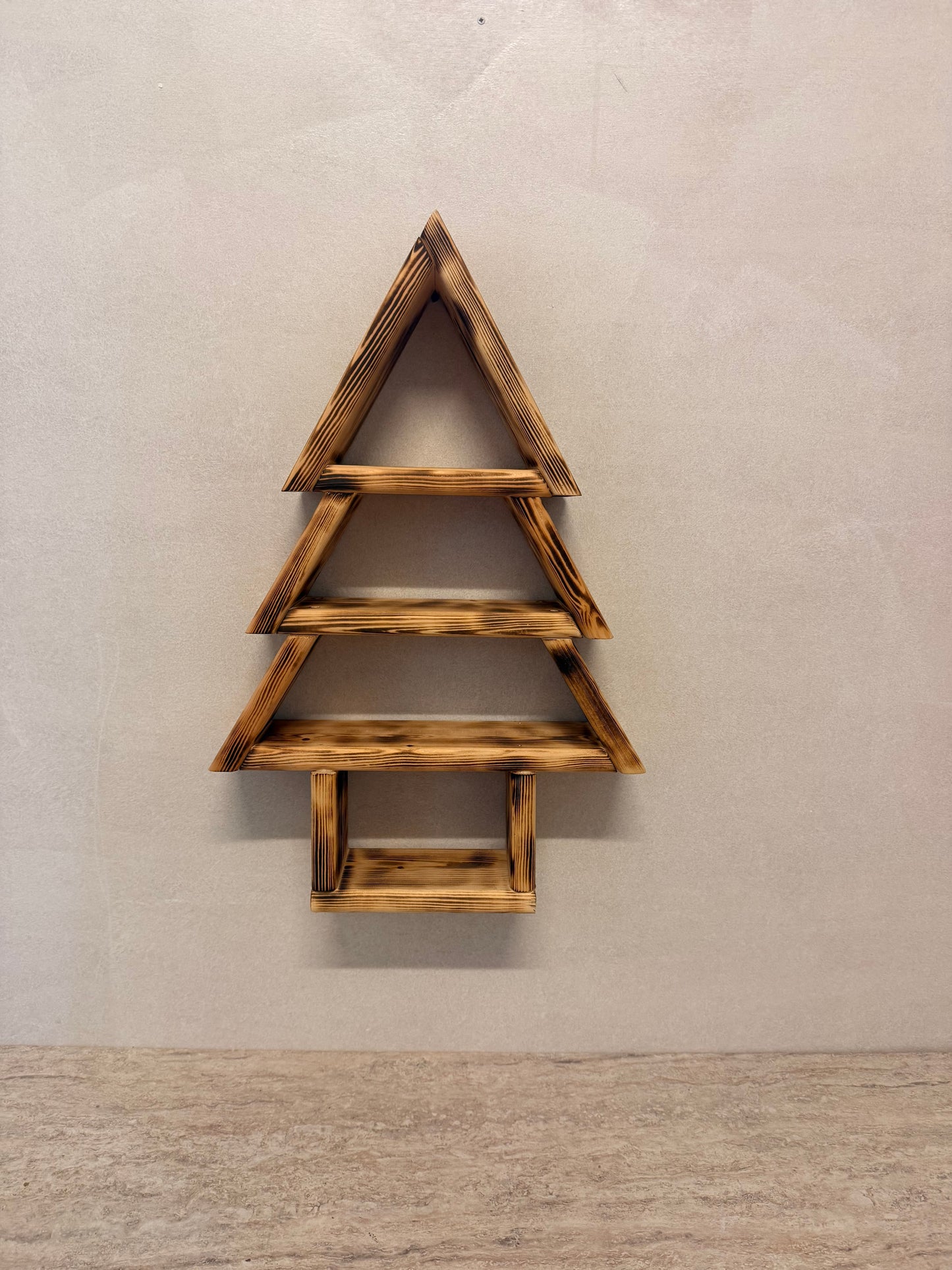 Handmade Wooden Christmas Tree Shelf, Xmas Wall Mounted Rustic Decor, Triangle Tiered Display, Christmas Ornament Holder, Unique Xmas Gift