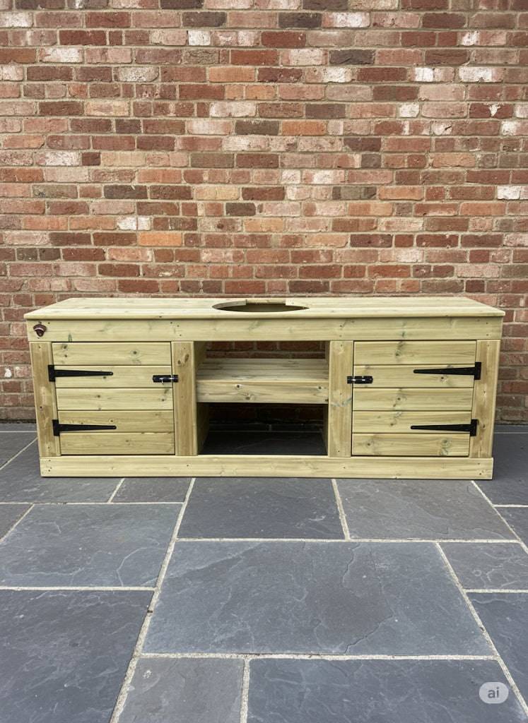 Kamado, BGE, Greenline, Boss Grill Table with twin built in cupboards