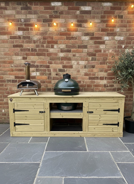 Kamado, BGE, Greenline, Boss Grill Table with twin built in cupboards