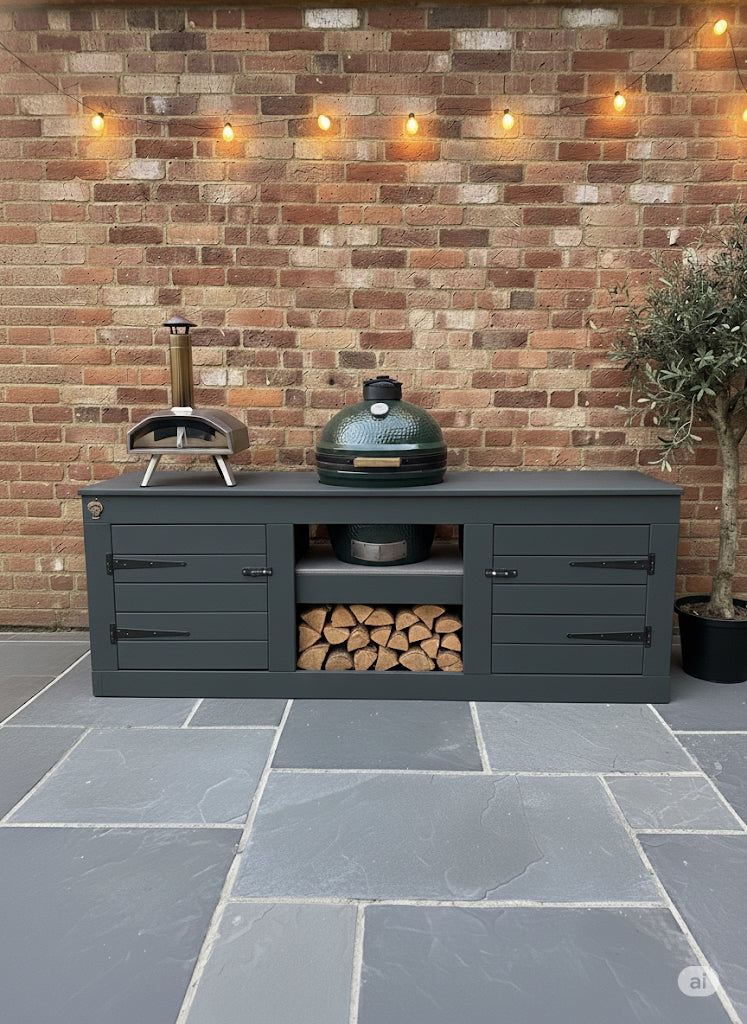 Kamado, BGE, Greenline, Boss Grill Table with twin built in cupboards