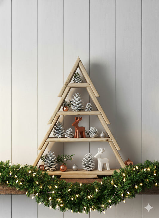 Christmas tree, Christmas shelf display finished in Swedish redwood timber for a lovely finish.