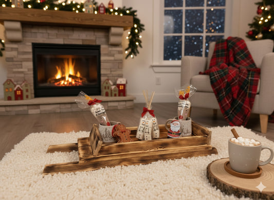 Sleigh style serving tray, hot chocolate tray, gift hamper base - Xmas table centre piece/ festive decor.