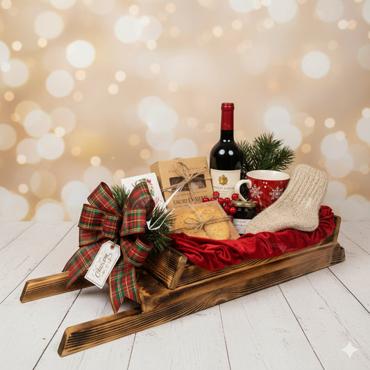 Sleigh style gift hamper base / serving tray, hot chocolate tray  - Xmas table centre piece/ festive decor.