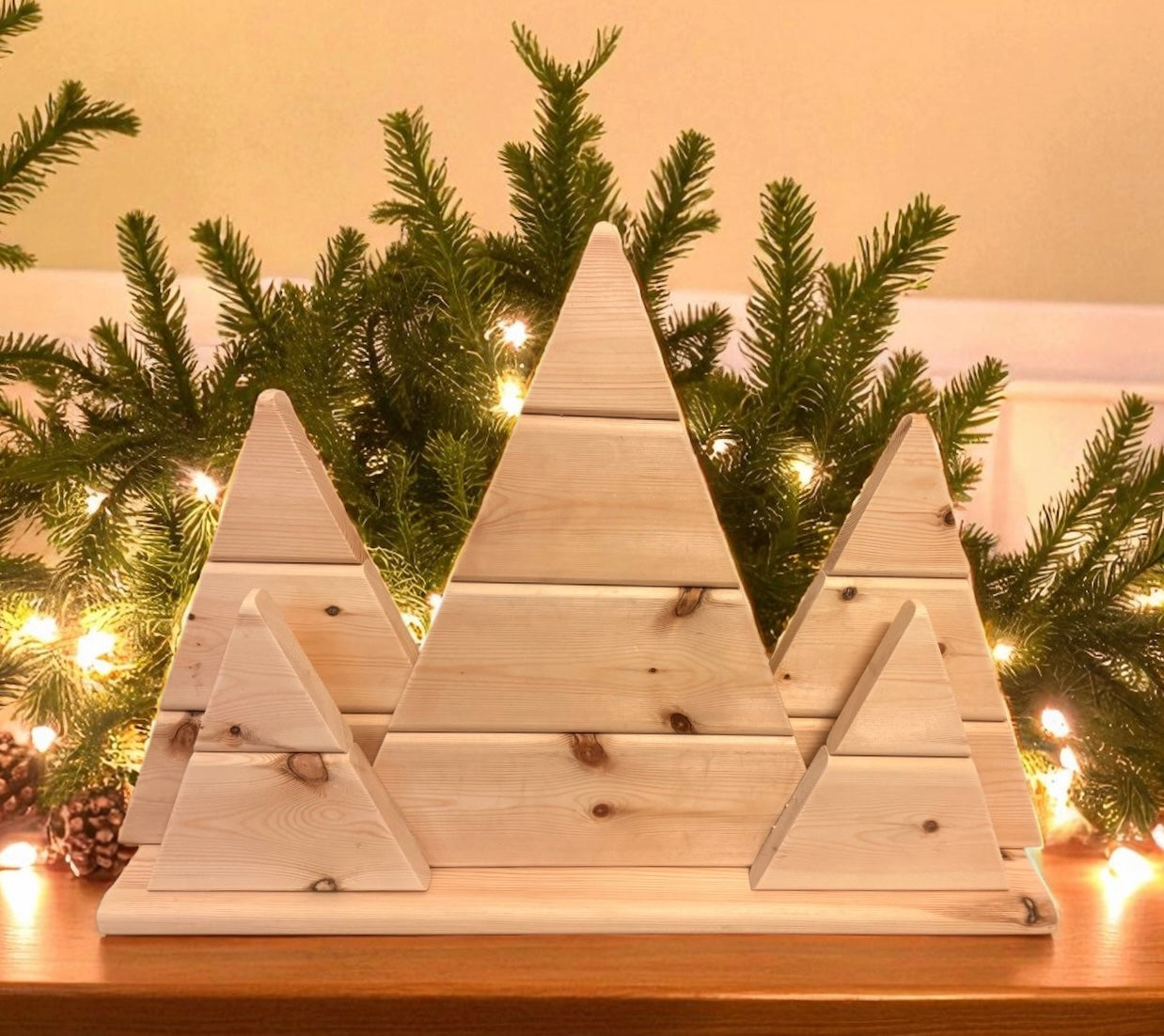 Wooden Christmas tree decoration for shelf/ mantle piece