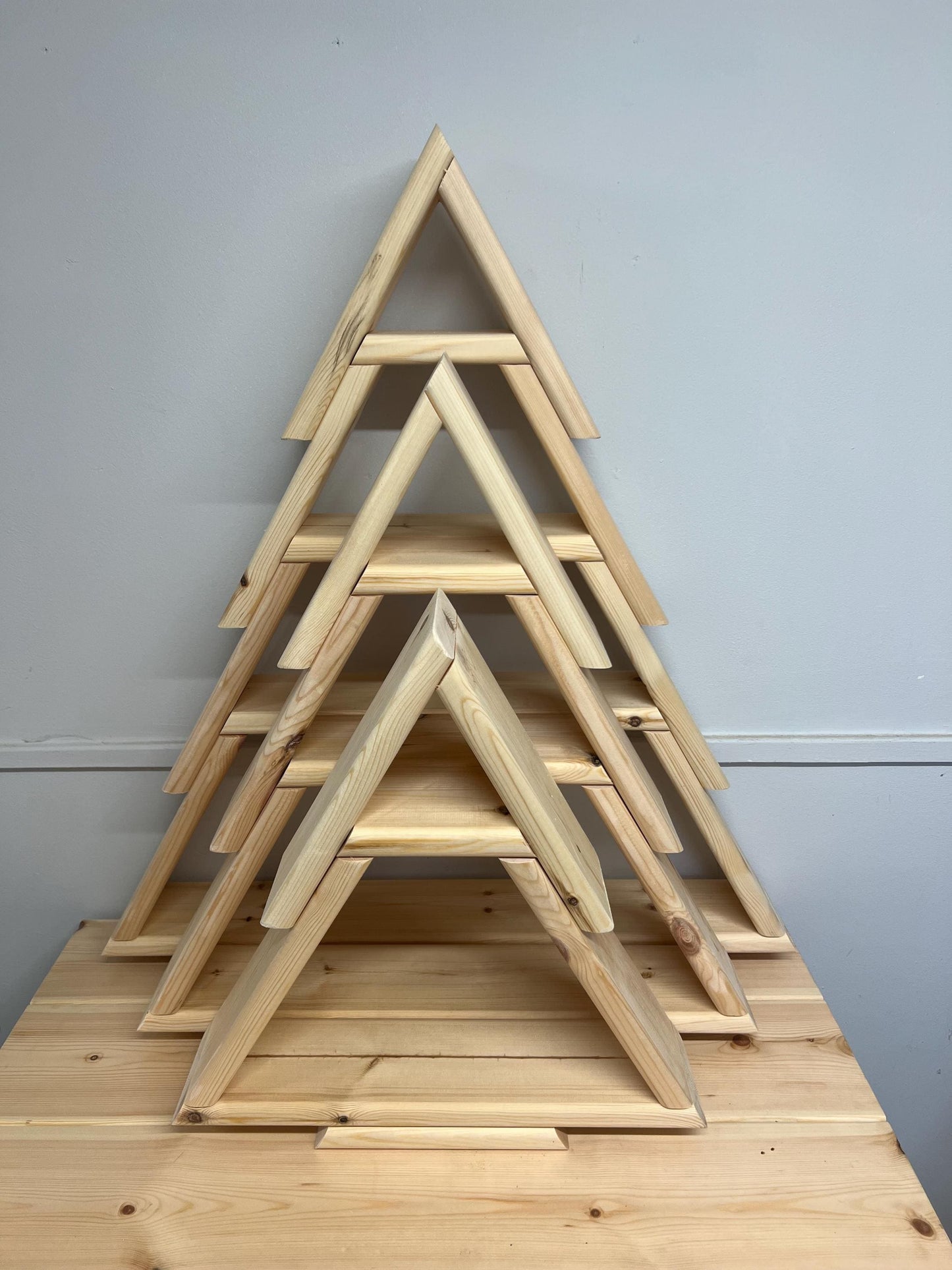 Christmas tree, Christmas shelf display finished in Swedish redwood timber for a lovely finish.