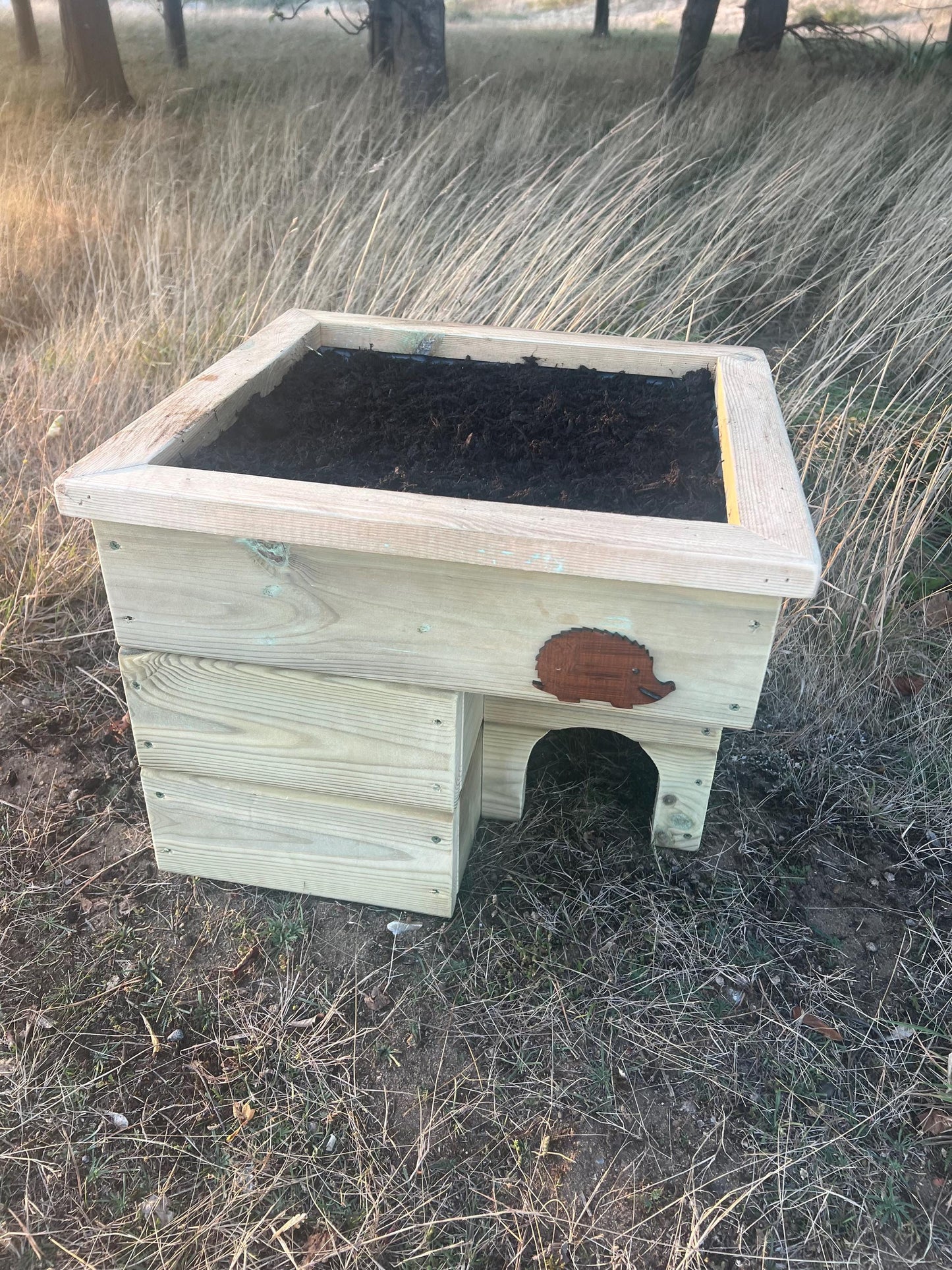 Hedgehog House Planter, 3 tier with extra deep planter on top, Hedgehog house, planter, planter top.