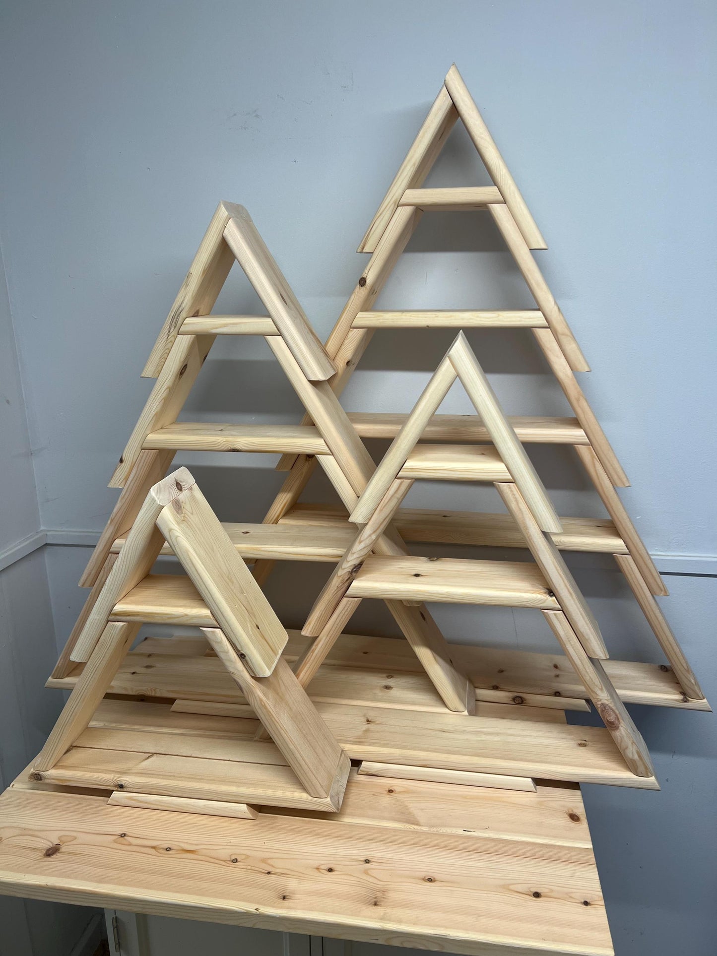 Christmas tree, Christmas shelf display finished in Swedish redwood timber for a lovely finish.