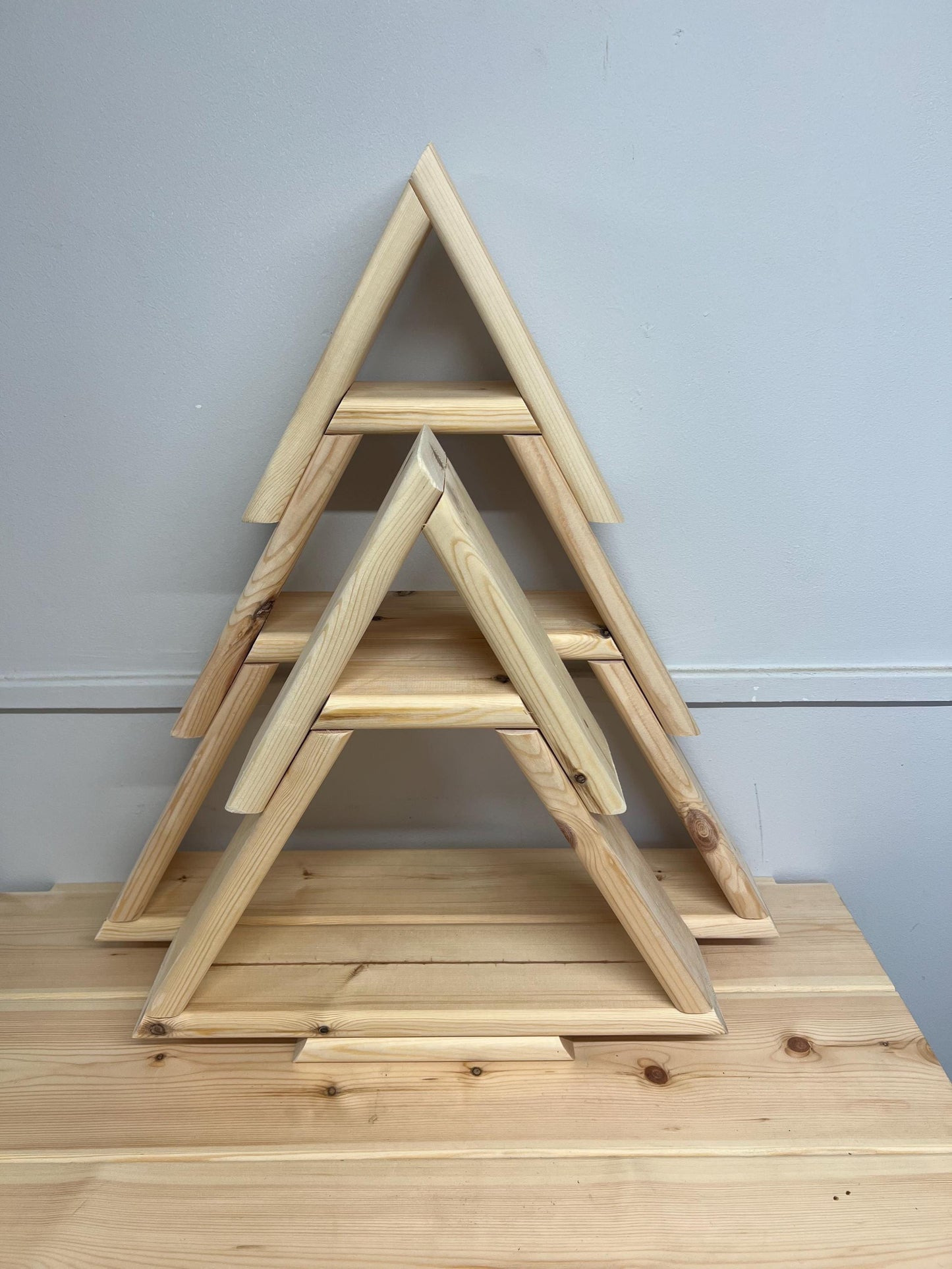 Christmas tree, Christmas shelf display finished in Swedish redwood timber for a lovely finish.