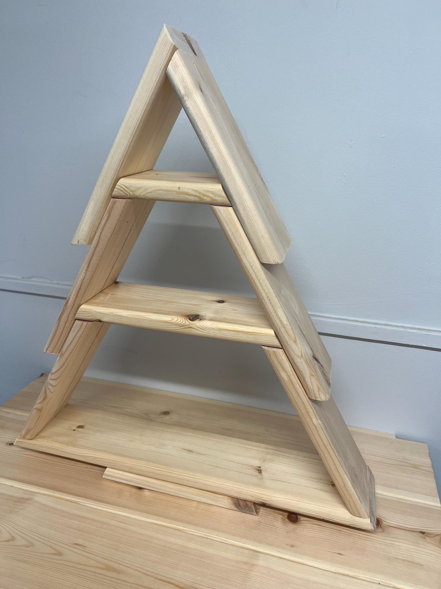 Christmas tree, Christmas shelf display finished in Swedish redwood timber for a lovely finish.