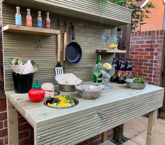 Outdoor BBQ Table, garden bar, potting Table