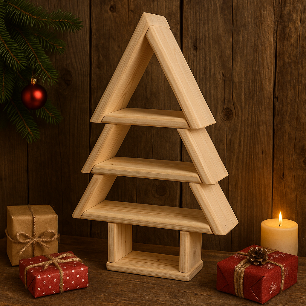 Handmade Wooden Christmas Tree Shelf, Xmas Wall Mounted Rustic Decor, Triangle Tiered Display, Christmas Ornament Holder, Unique Xmas Gift