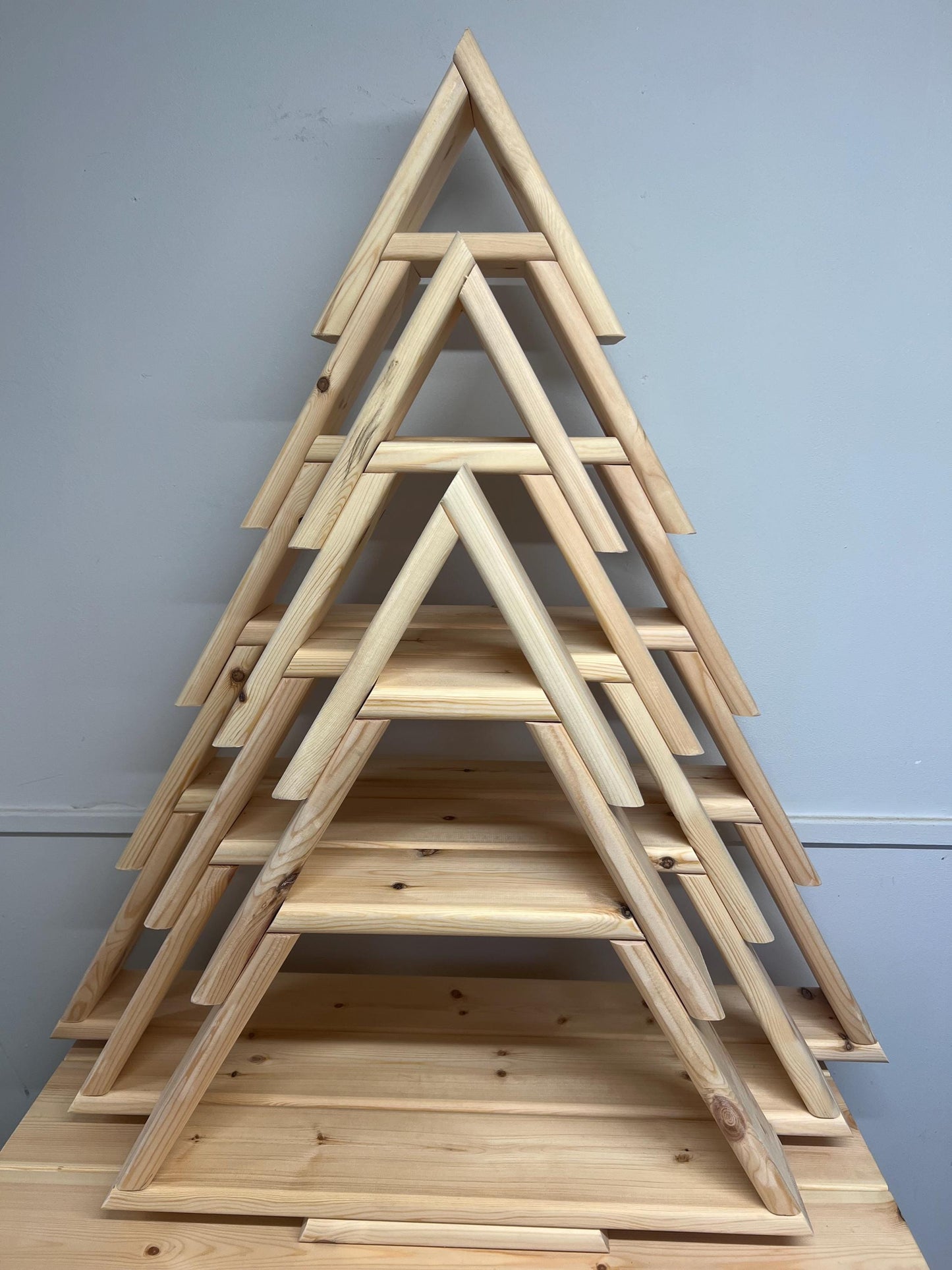 Christmas tree, Christmas shelf display finished in Swedish redwood timber for a lovely finish.