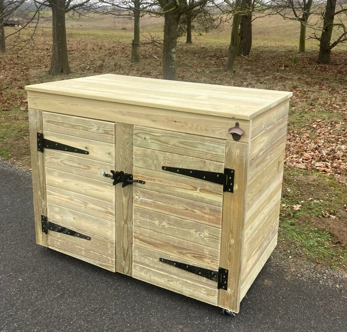 Pizza table with build in storage cupboards / Outdoor drinks bar with built in storage cupboards