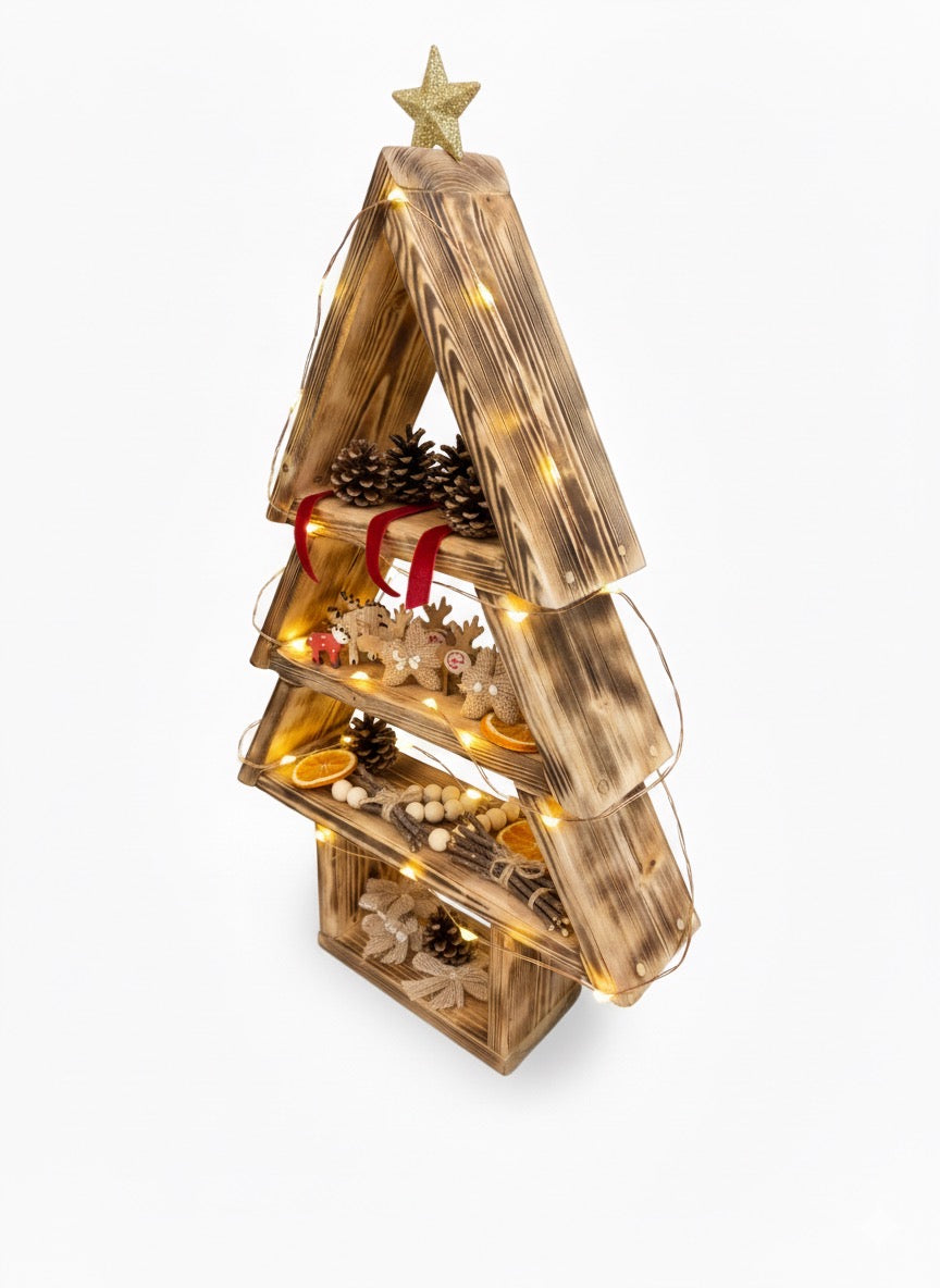 Handmade Wooden Christmas Tree Shelf, Xmas Wall Mounted Rustic Decor, Triangle Tiered Display, Christmas Ornament Holder, Unique Xmas Gift