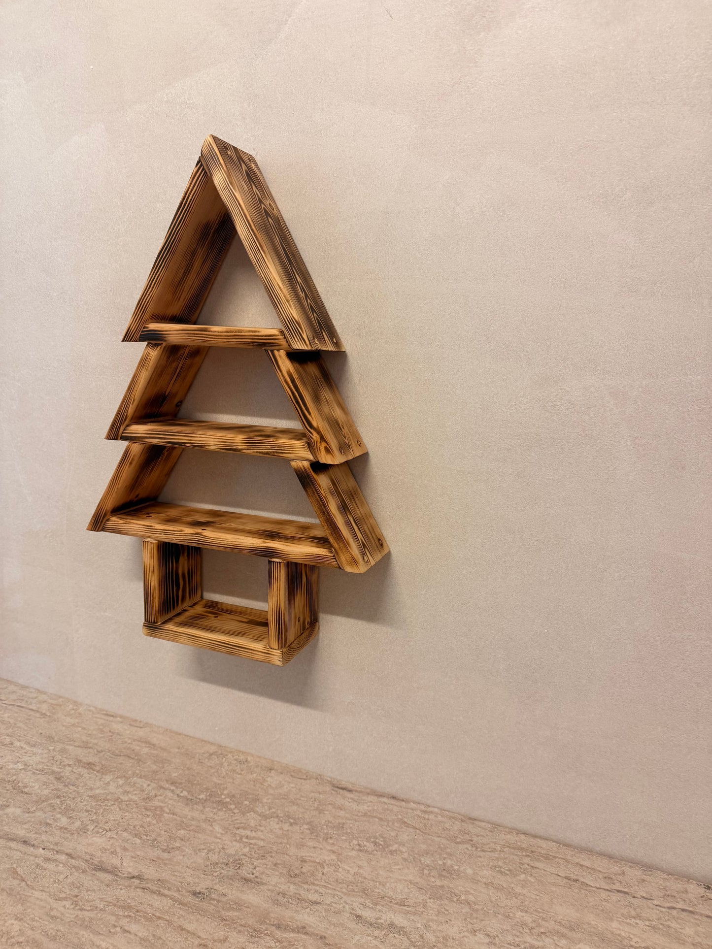 Handmade Wooden Christmas Tree Shelf, Xmas Wall Mounted Rustic Decor, Triangle Tiered Display, Christmas Ornament Holder, Unique Xmas Gift