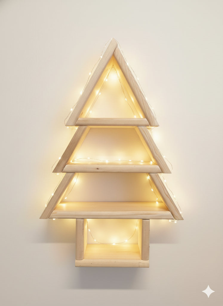 Handmade Wooden Christmas Tree Shelf, Xmas Wall Mounted Rustic Decor, Triangle Tiered Display, Christmas Ornament Holder, Unique Xmas Gift