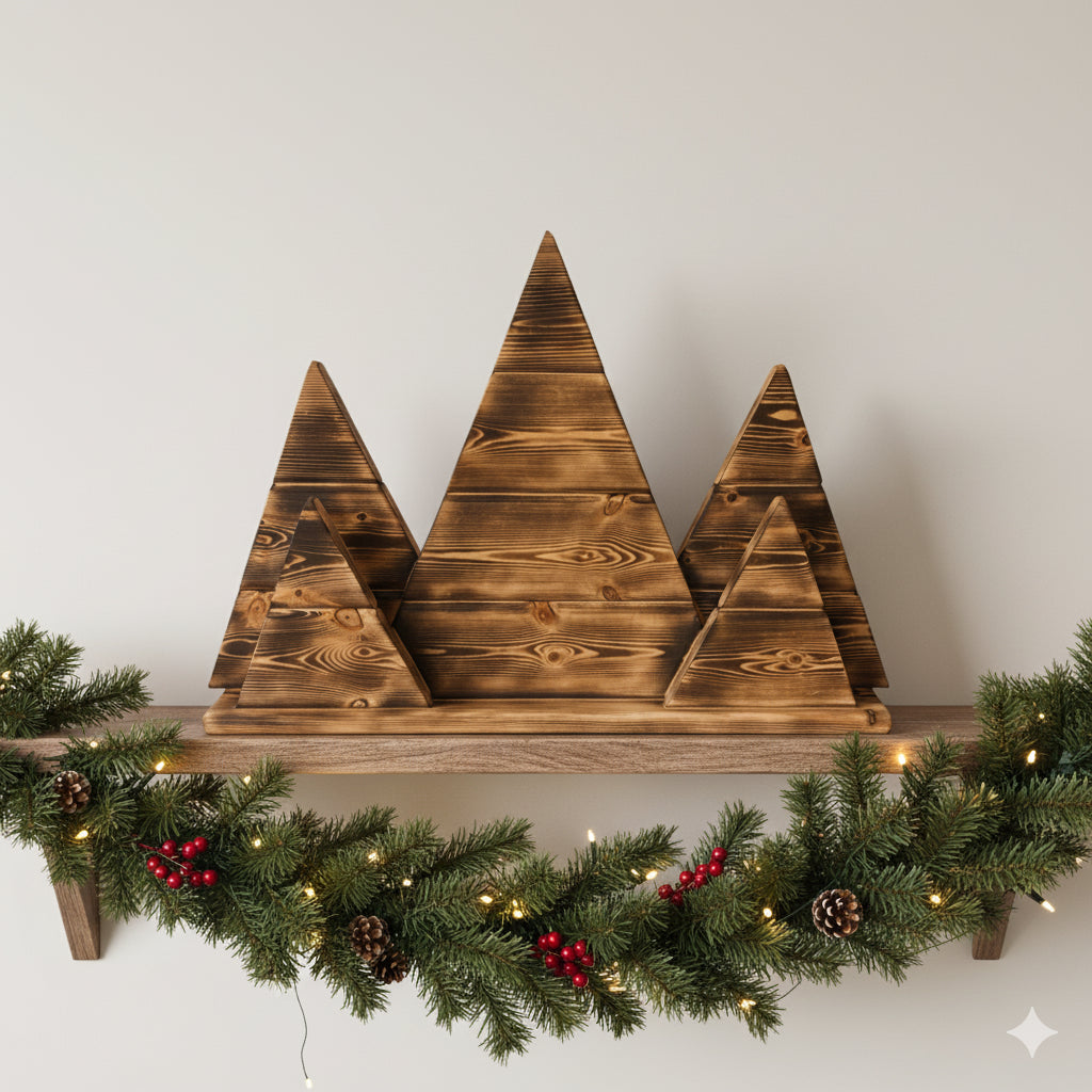 Wooden Christmas tree decoration for shelf/ mantle piece