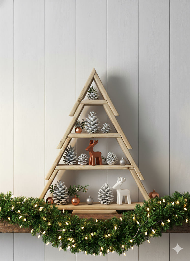 Christmas tree, Christmas shelf display finished in Swedish redwood timber for a lovely finish.