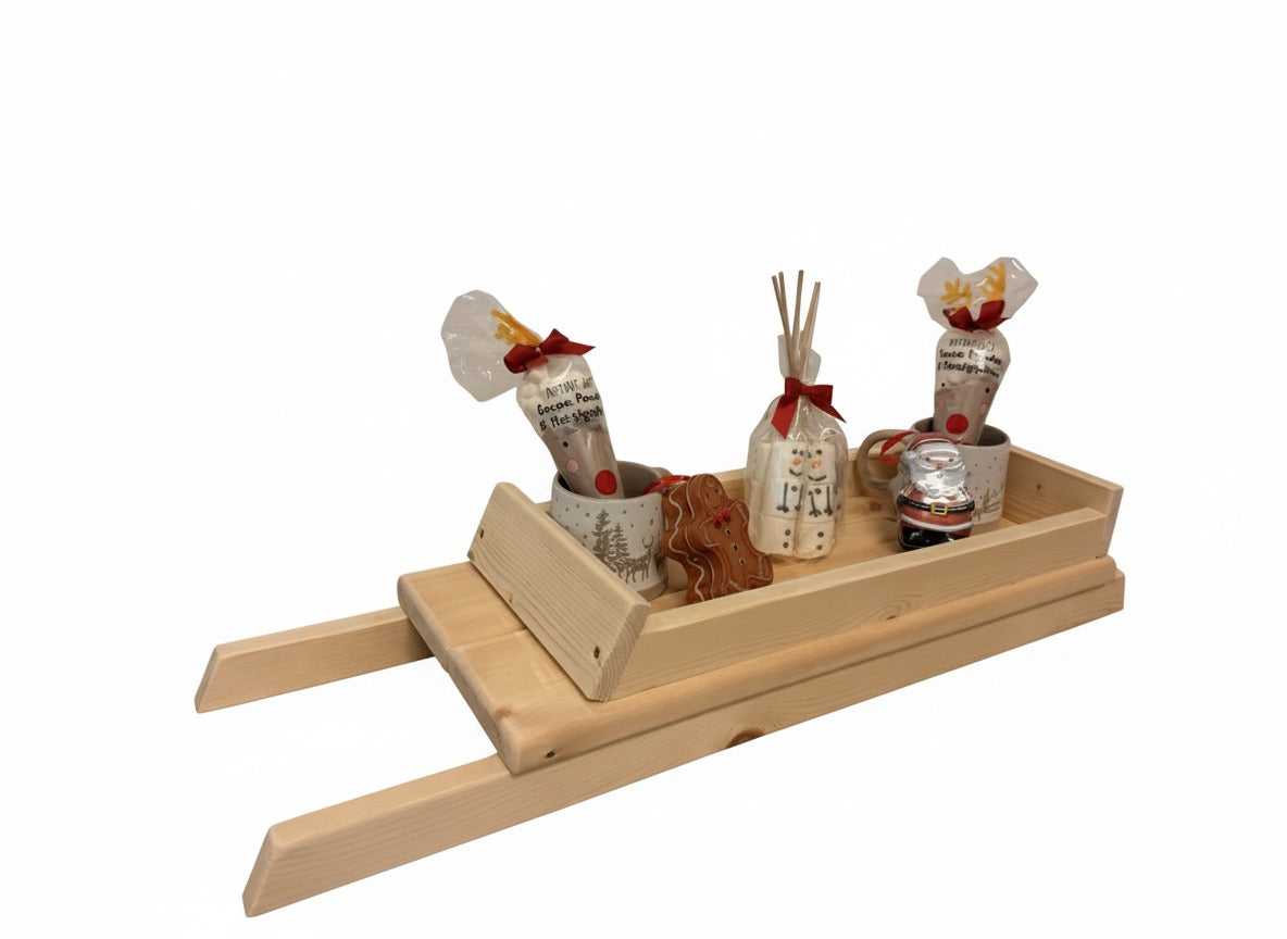 Sleigh style serving tray, hot chocolate tray, gift hamper base - Xmas table centre piece/ festive decor.