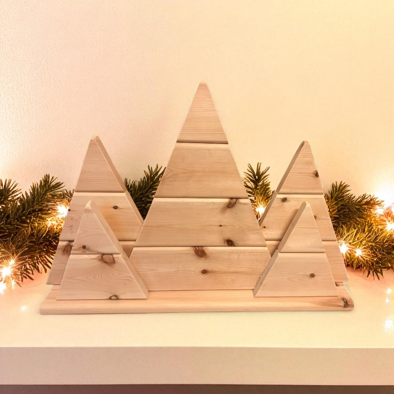 Wooden Christmas tree decoration for shelf/ mantle piece