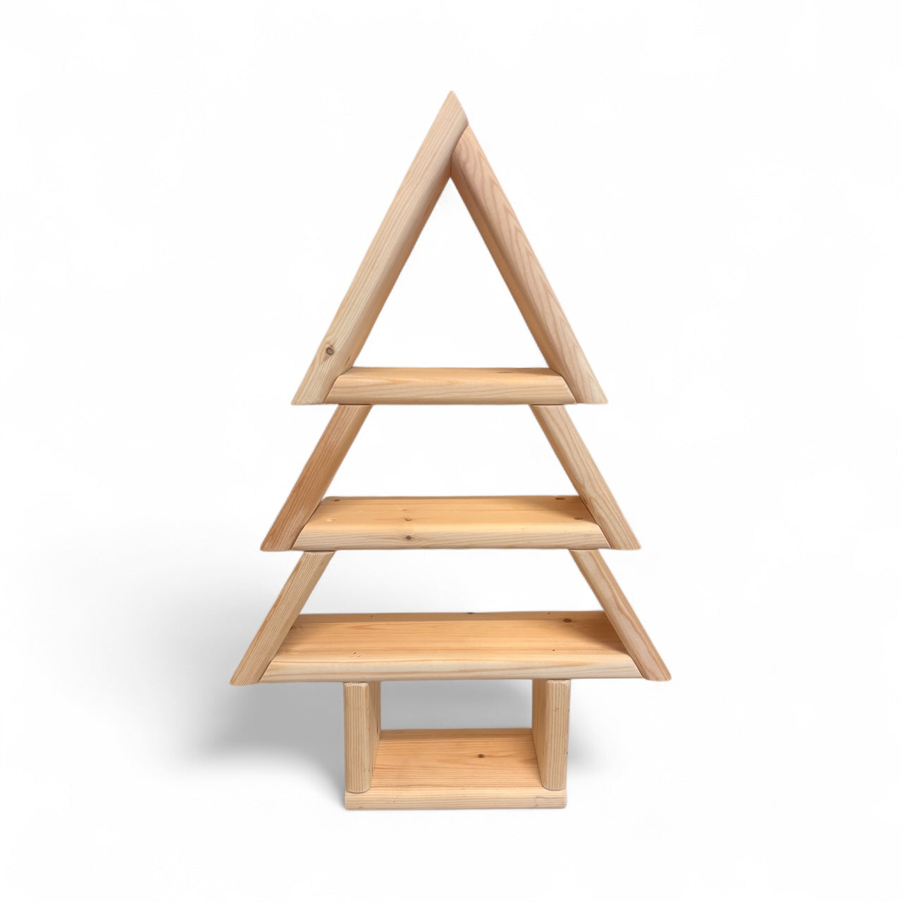 Handmade Wooden Christmas Tree Shelf, Xmas Wall Mounted Rustic Decor, Triangle Tiered Display, Christmas Ornament Holder, Unique Xmas Gift