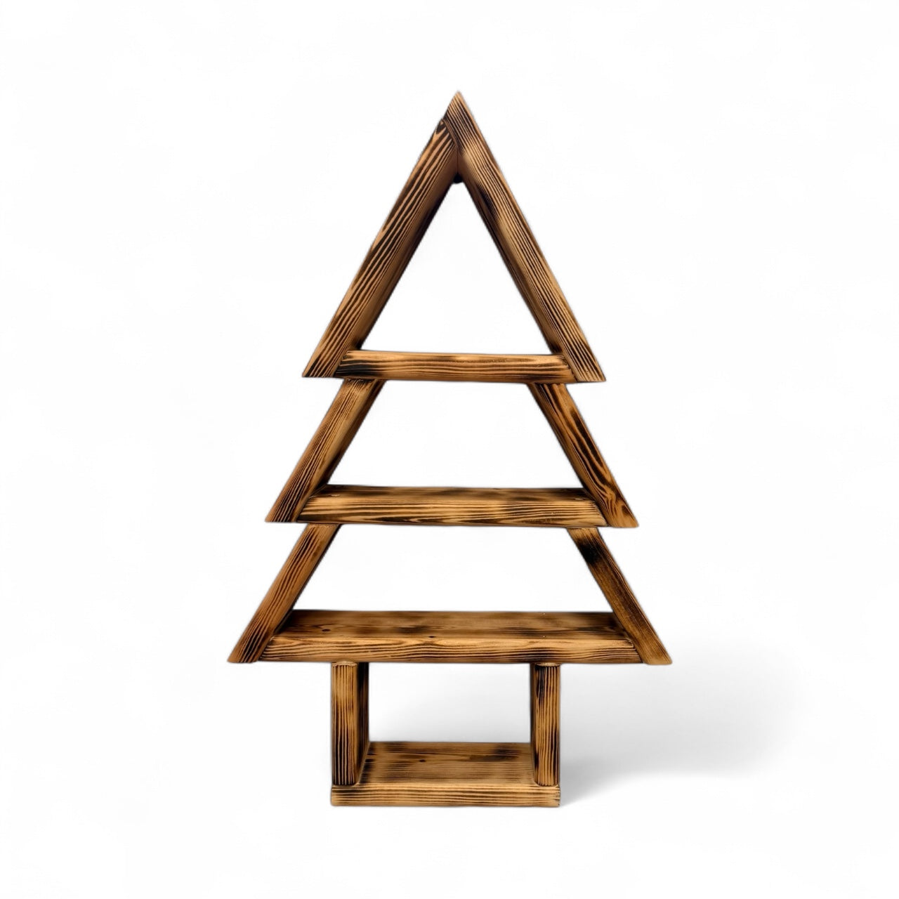 Handmade Wooden Christmas Tree Shelf, Xmas Wall Mounted Rustic Decor, Triangle Tiered Display, Christmas Ornament Holder, Unique Xmas Gift