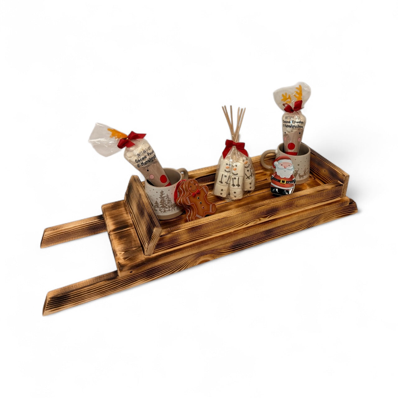 Sleigh style serving tray, hot chocolate tray, gift hamper base - Xmas table centre piece/ festive decor.
